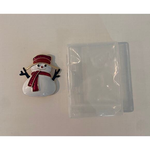 Red & White Snowman Christmas Brooch - Picture 3 of 5